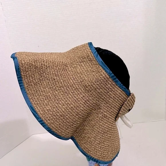 Belham living Stylish Brown Sun Hat with Blue Trim 50+ spf Velcro closure - Picture 3 of 11